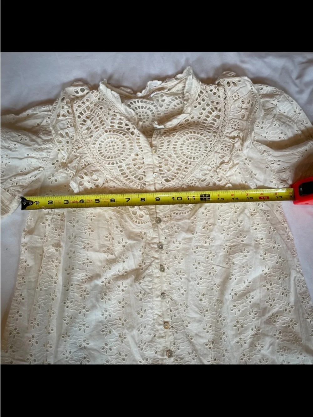 Women's Cream Eyelet Crochet Yoke Button-Up Blouse Anthropologie